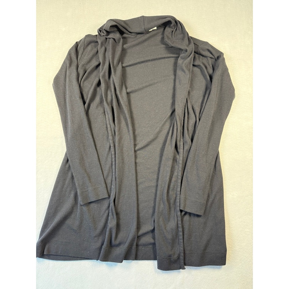 Skin Black Ribbed Pima Cotton Modal Draped Hooded Open Cardigan Size 1 S